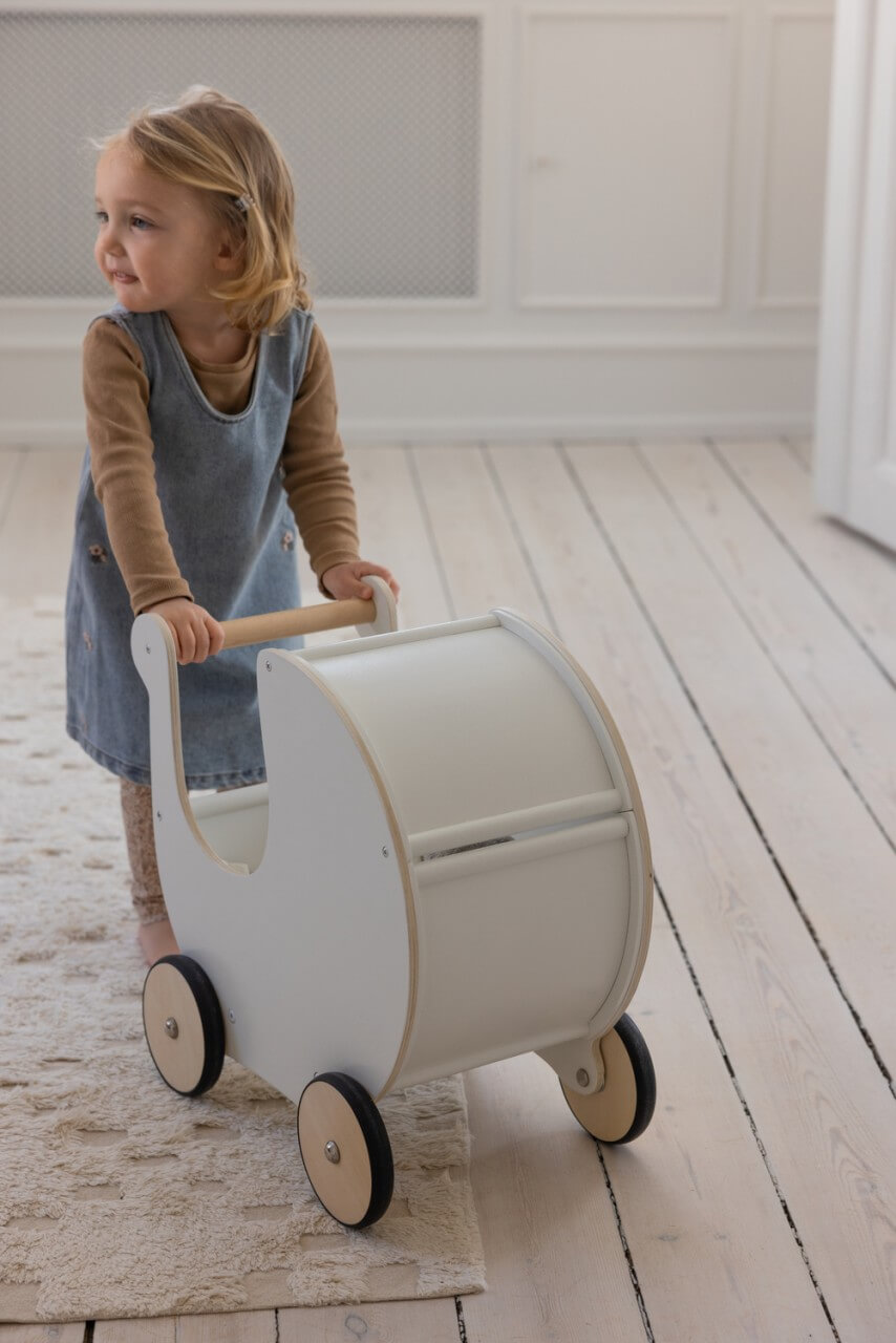 Wooden doll's pram, White