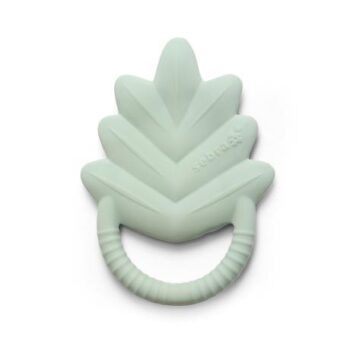Natural rubber, latex teether, leaf, misty mint