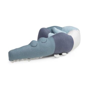 Knitted mini-cushion, Sleepy Croc, powder blue