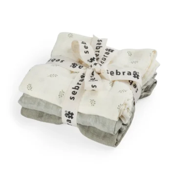 Muslin cloths, 3 pcs Sophora Leaves - Sebra