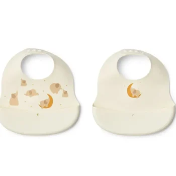 EMBER PRINTED BIB 2-PACK ELEPHANT / CREME DE LA CREME