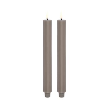 LED taper candle grooved, Nordic white, Smooth, 2-pack, 3,2x25,5 cm